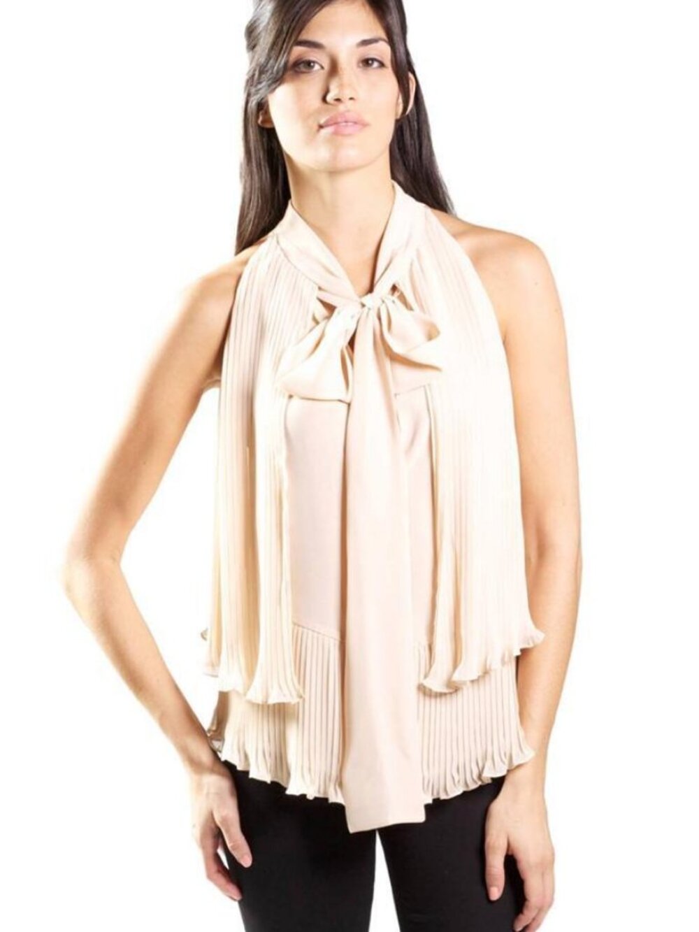 Foley & Corinna Trapeze Sheer Pleated Top Champagne Tiered Chiffon Blouse NWT